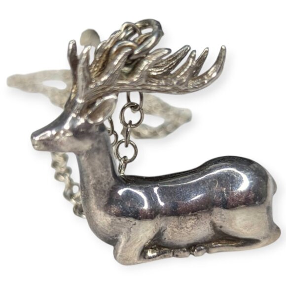 Silver Plate Deer/Reindeer Pendant & Chain Necklace - Picture 4 of 14